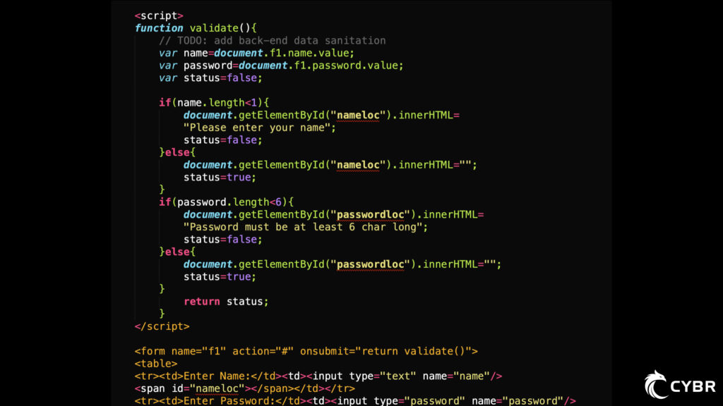 Example of information leakage with a developer comment
