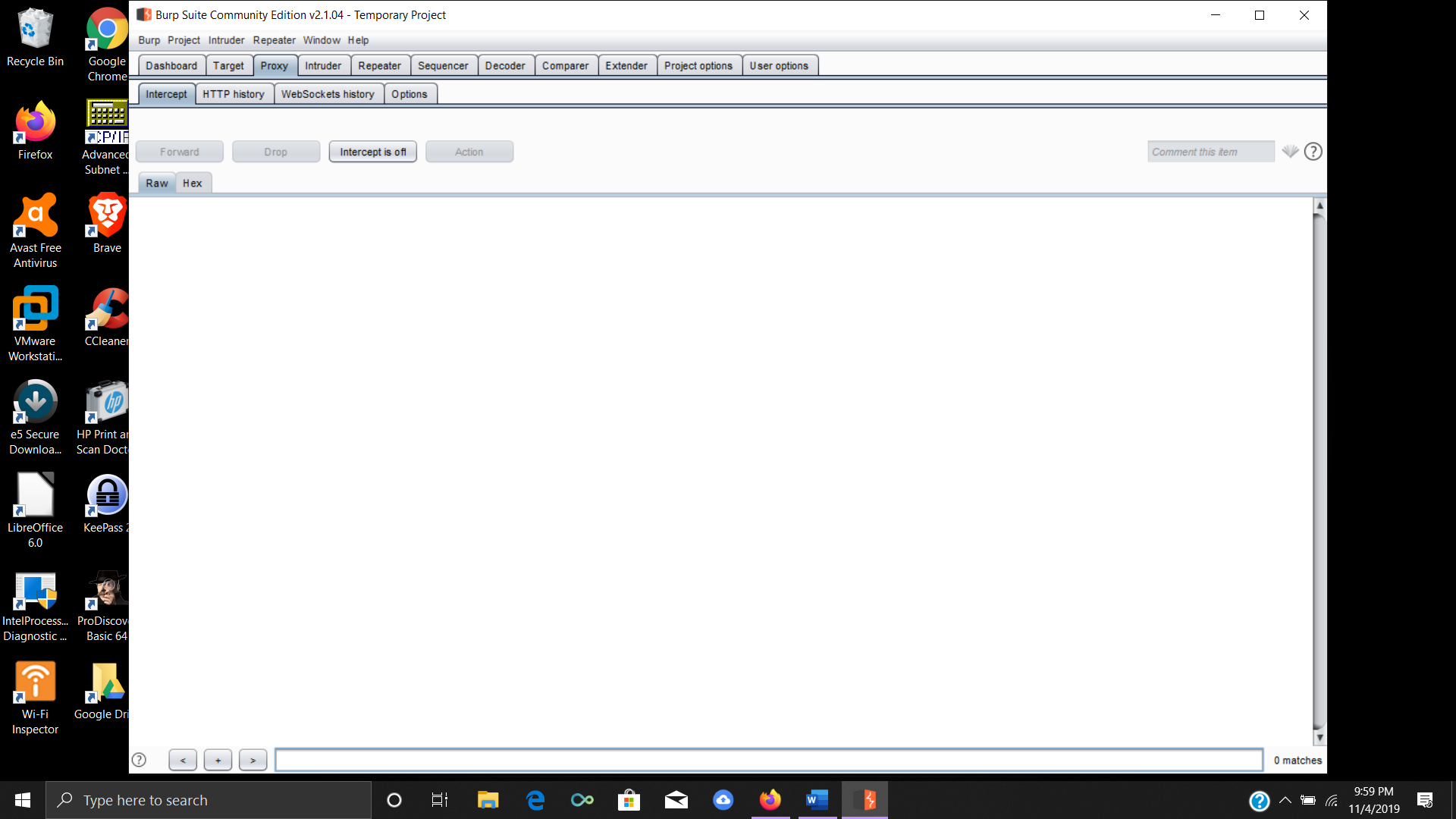 Proxy tab of Burp Suite