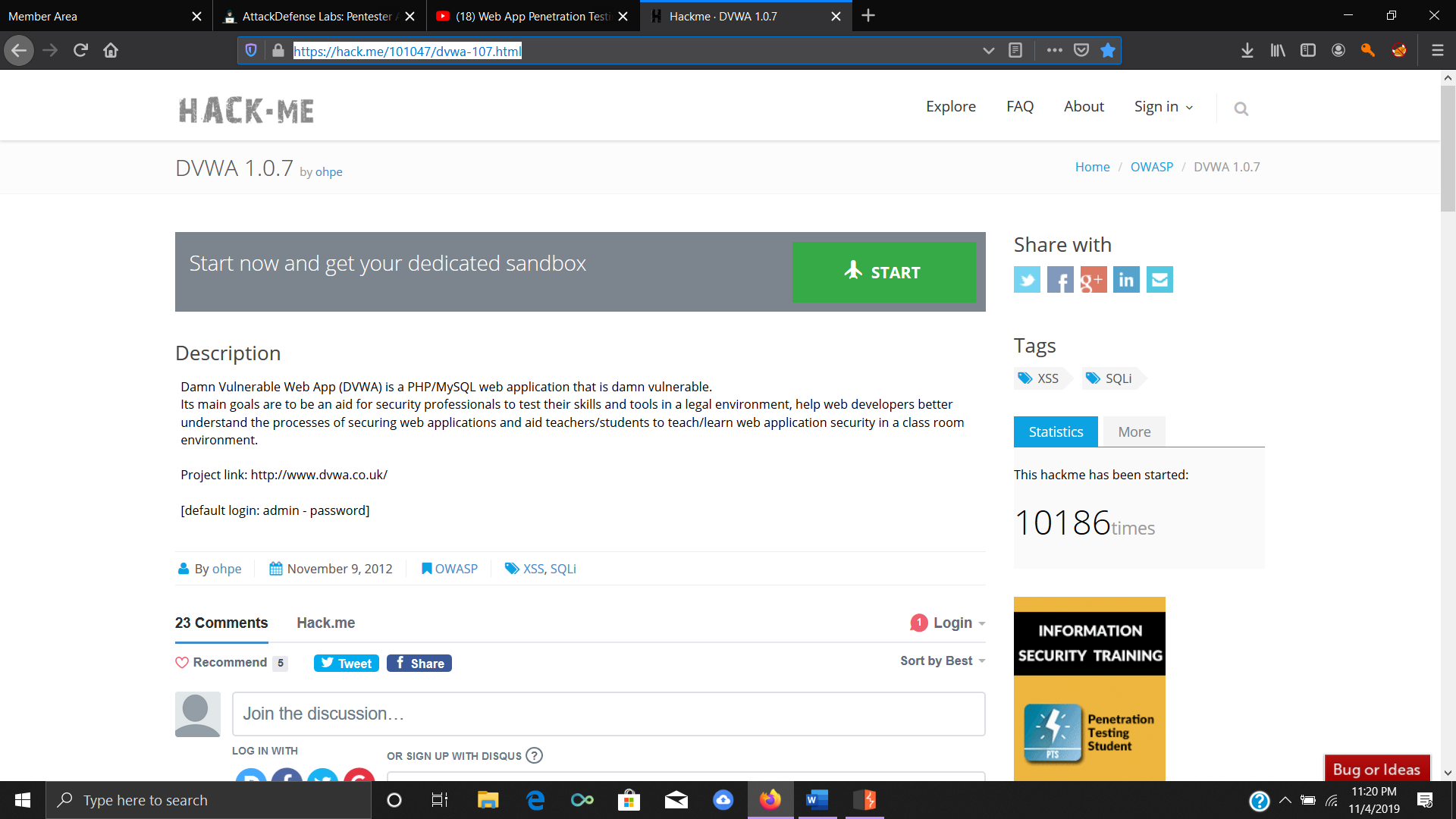 Hack.me DVWA