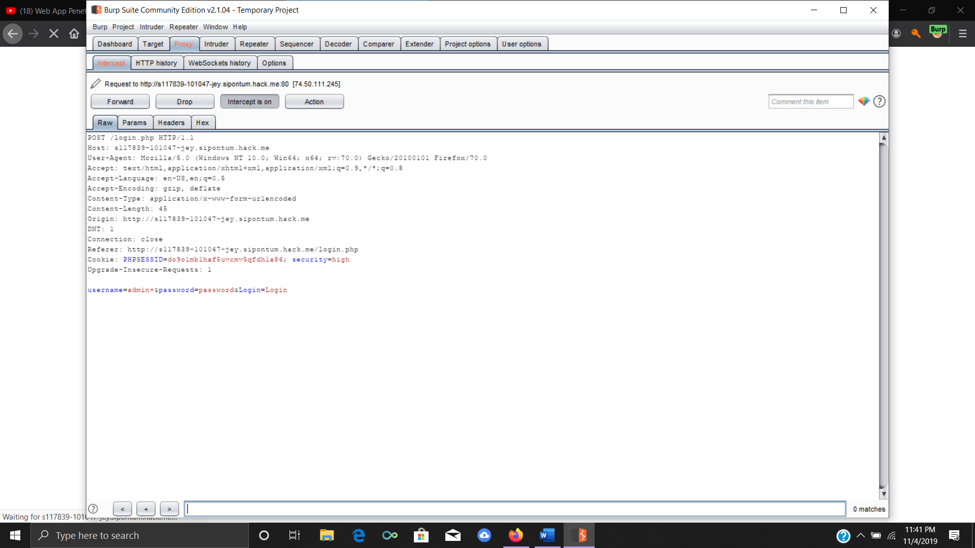 Intercepting and forwarding login traffic with Burp Suite and DVWA