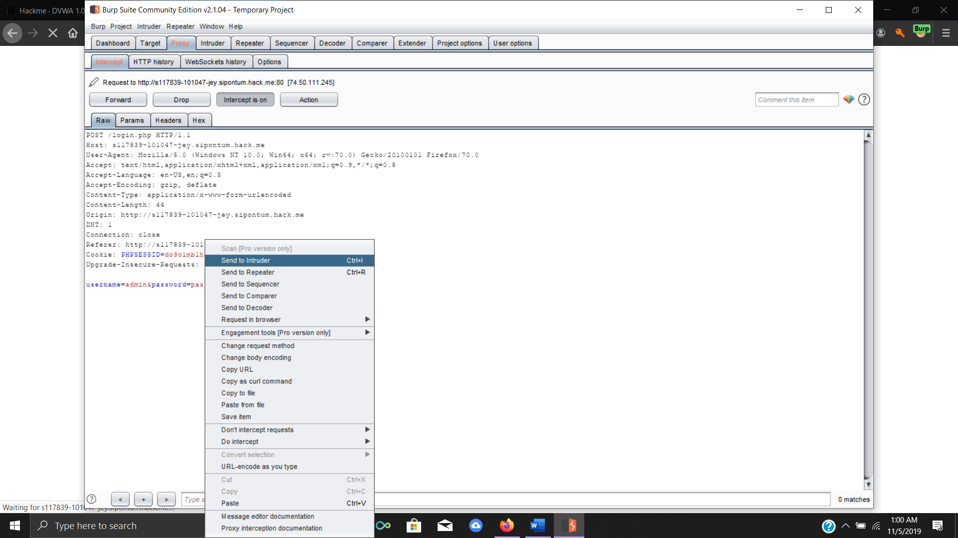 Inspecting GET and POST requests in Burp Suite