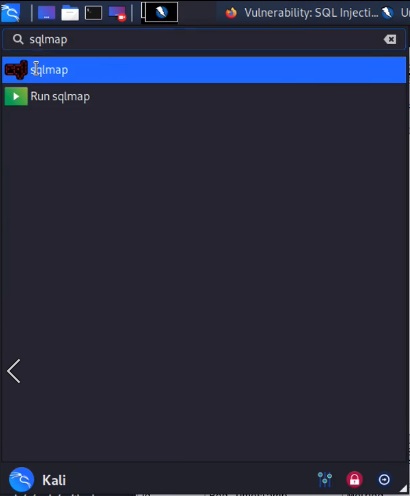 SQLMap in Kali menu