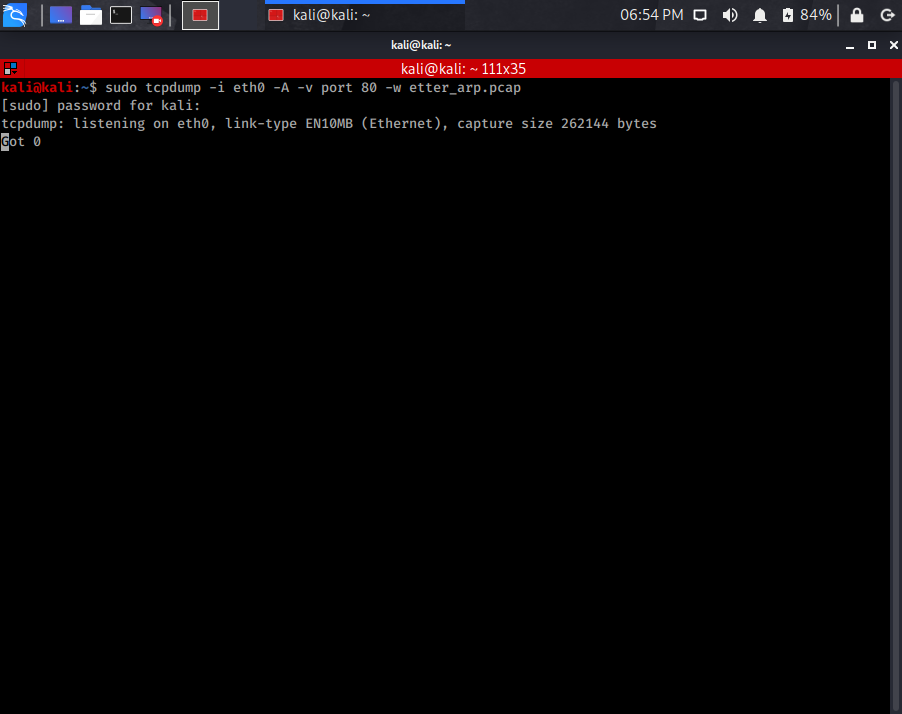 tcpdump output for wireshark