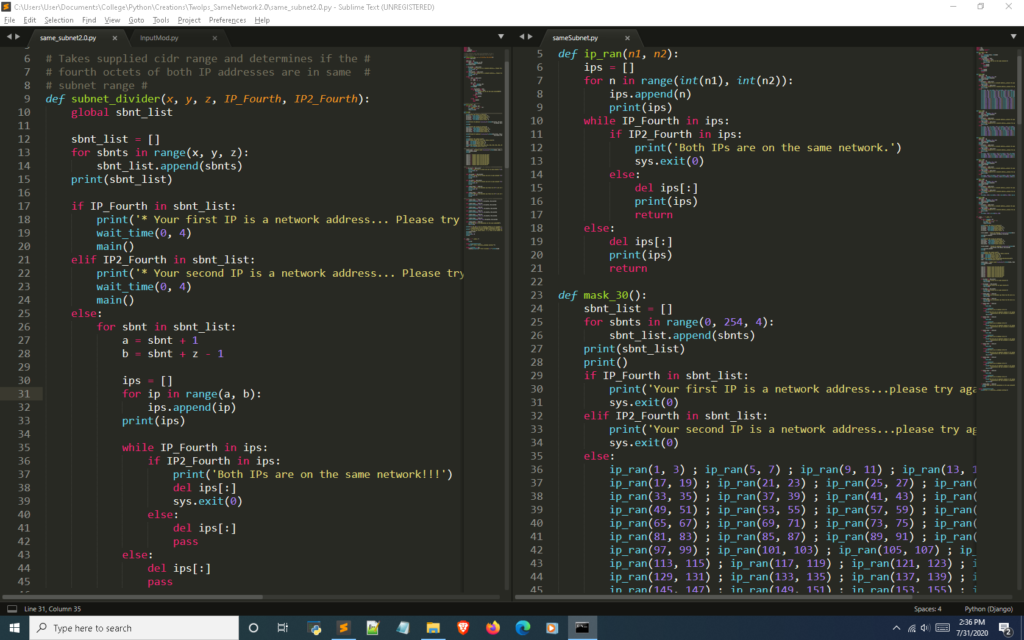 Python subnet calculator subnet_divider