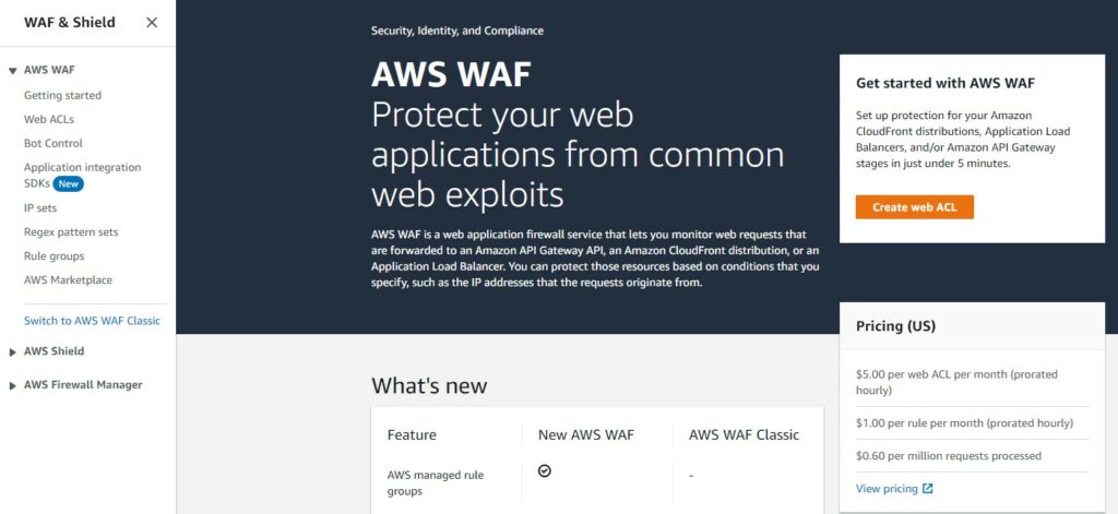 The AWS WAF dashboard