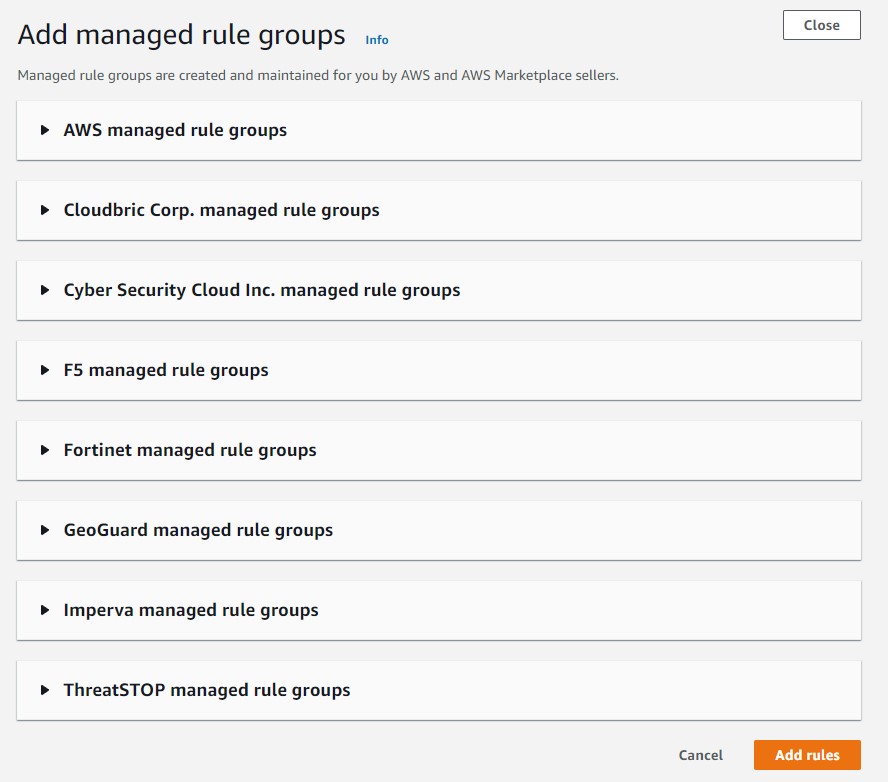 Adding managed rule groups