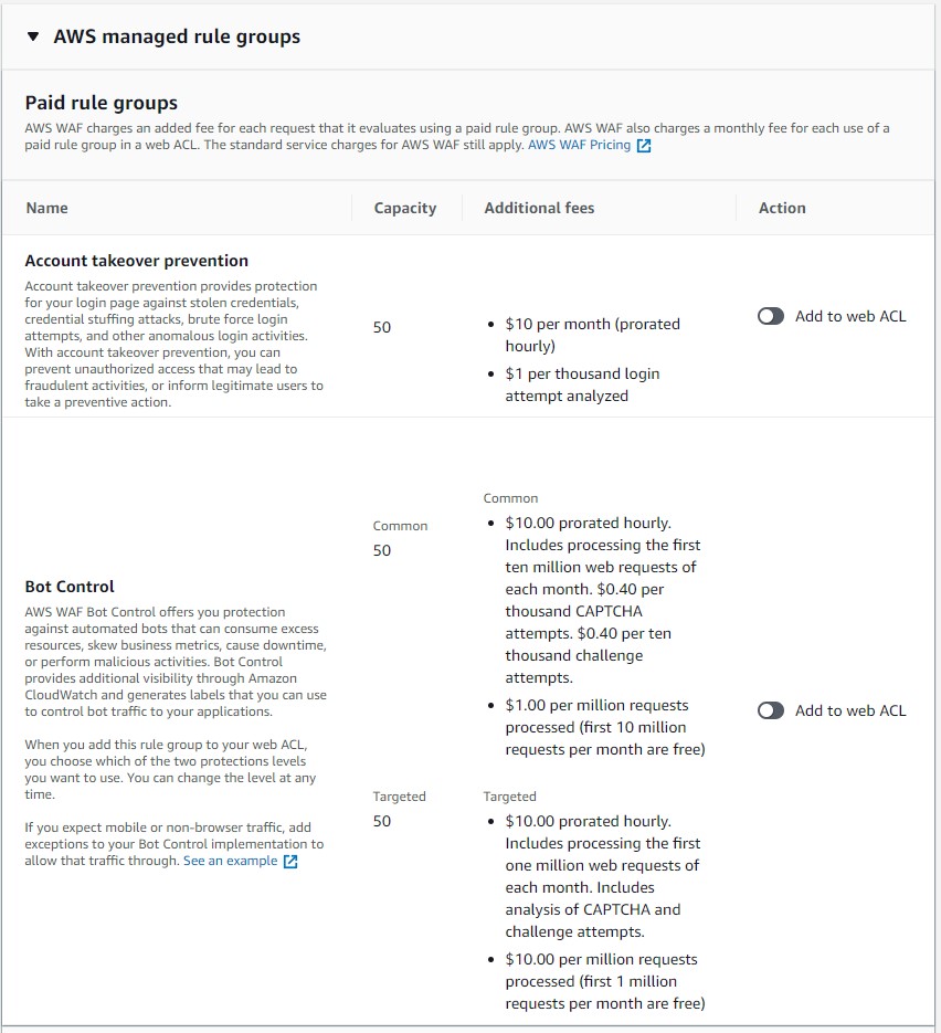List of AWS managed rule groups