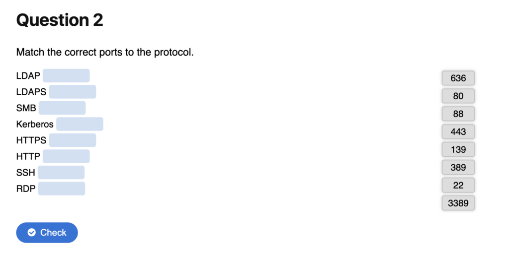 Matching protocols to their ports practice for the Security+ exam