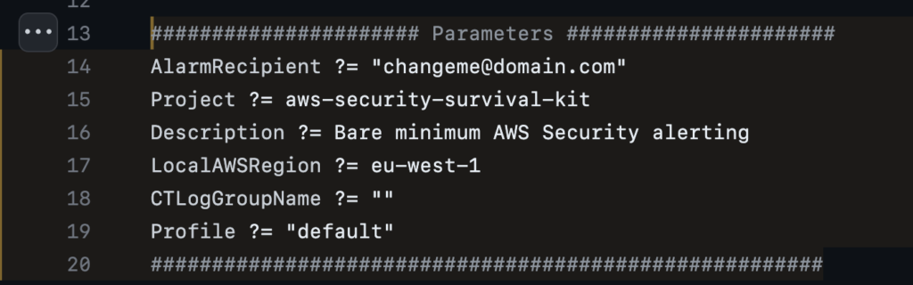 SSK Makefile parameters to edit