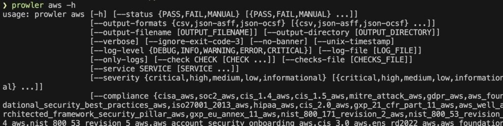 Prowler aws help command