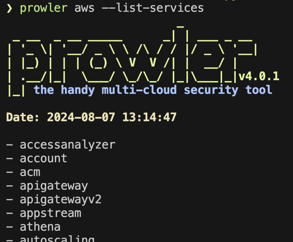 Prowler list AWS services