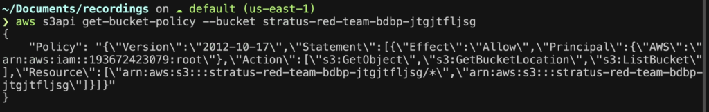 Retrieving the backdoored S3 bucket policy with the AWS CLI
