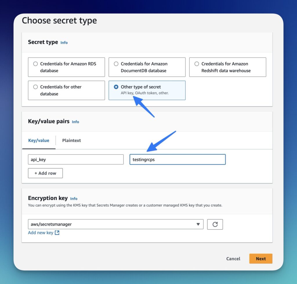 Choosing a Secrets Manager secret type