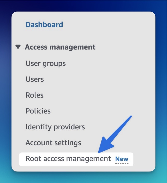 Finding centralized root access management in the AWS console